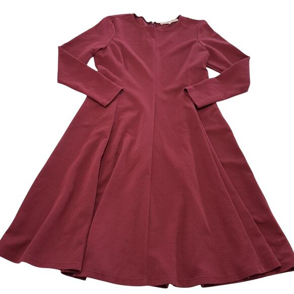 Hutch Dress Womens 0X Burgundy Textured Knit Fit & Flare Long Sleeve Made USA - Picture 1 of 6